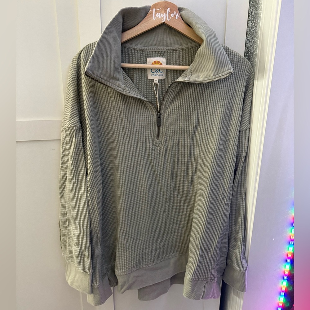 C&C California Textured Gray Zip-Up